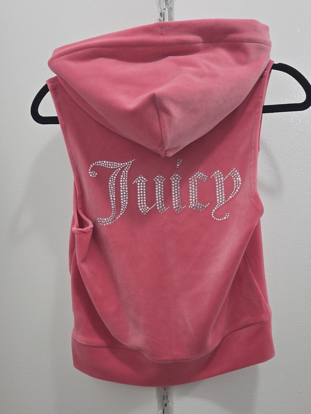 Juicy Couture Rose Pink Velour Sleeveless Hoodie with Crystal Logo